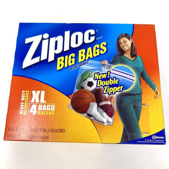 Ziploc Heavy Duty Big Bags XL 10 Gallons Zip Storage Organization 2 Bags Only - Picture 2 of 7